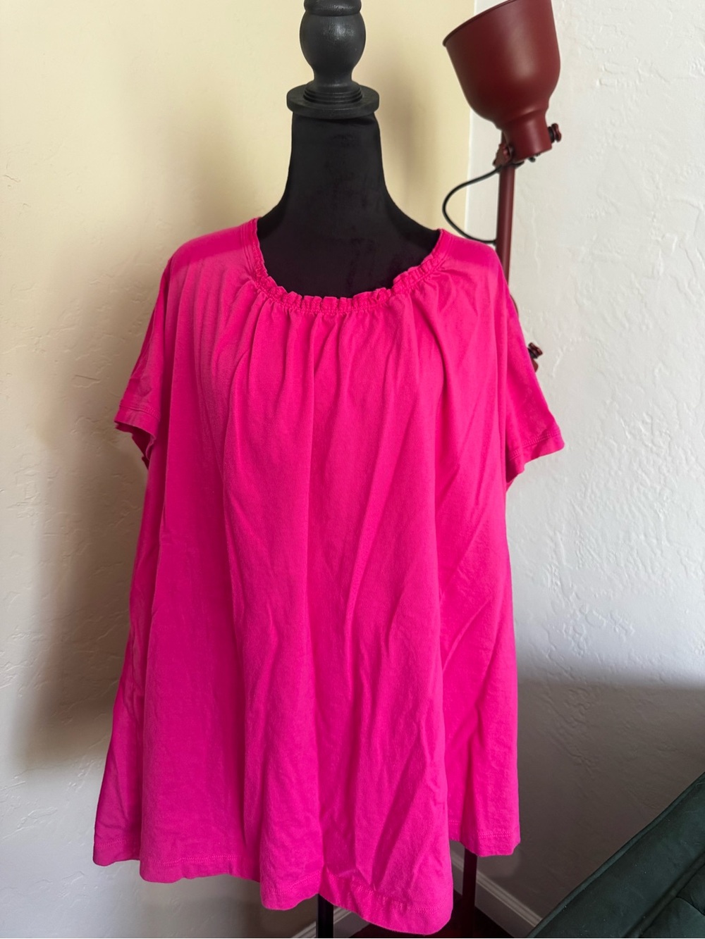 Woman Within Hot Pink Short Sleeve Peasant Tunic